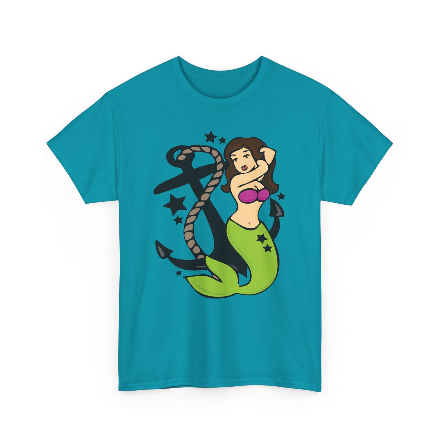 Mermaid Pinup Tattoo T-shirt Unisex Heavy Cotton Tee Womens Mens Nautical Anchor Mermaid Shirt