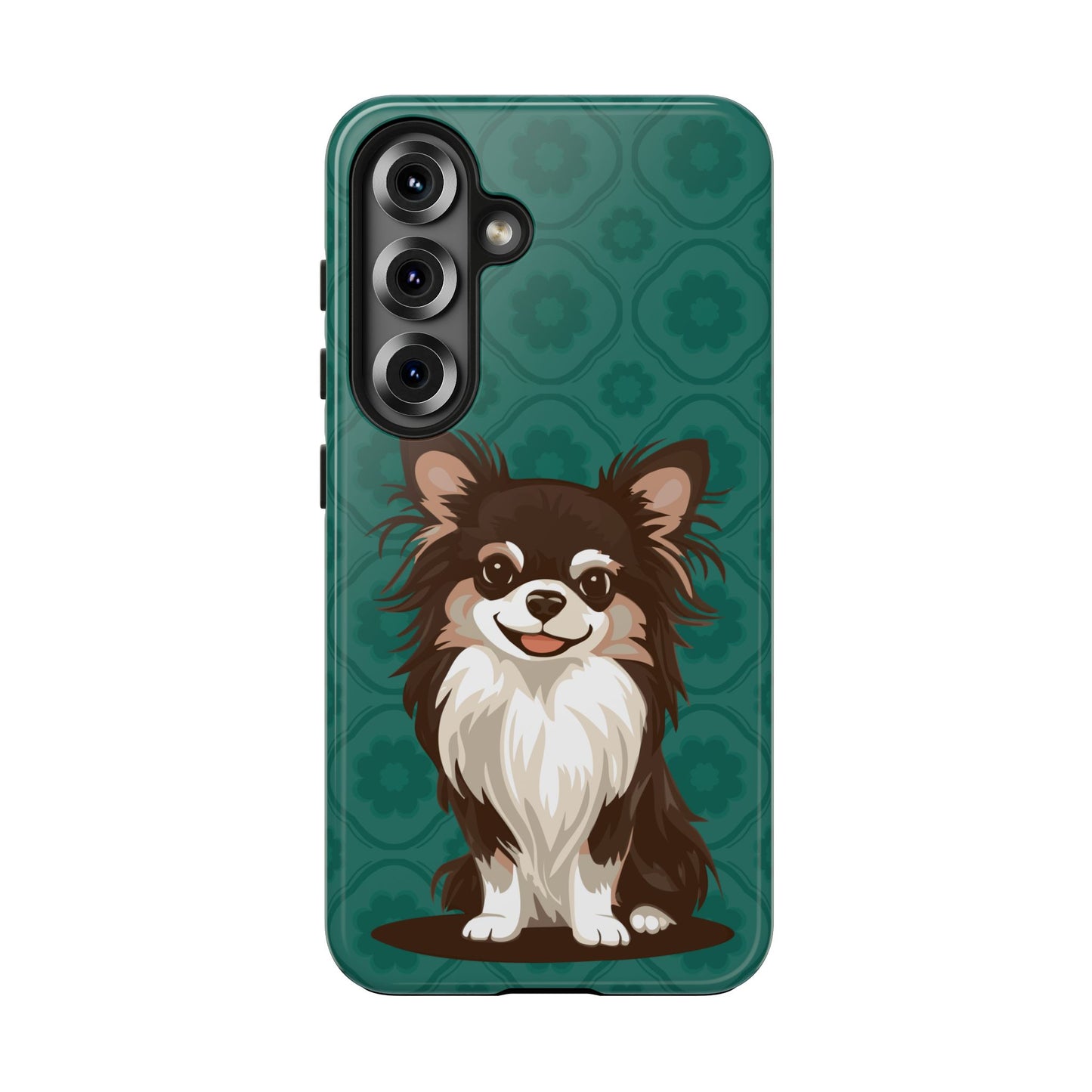 Long Haired Chihuahua Dog Phone Case, Tough Phone Cases Pet Dogs Teal Pattern