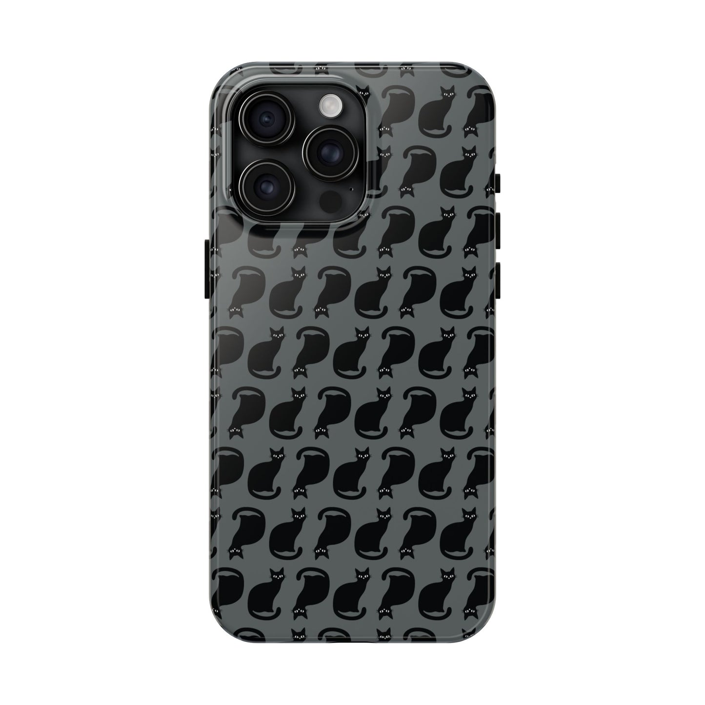 Black Cat Silhouette Pattern Cell Phone Case, Dark Gray Goth Kitty Tough Phone Case