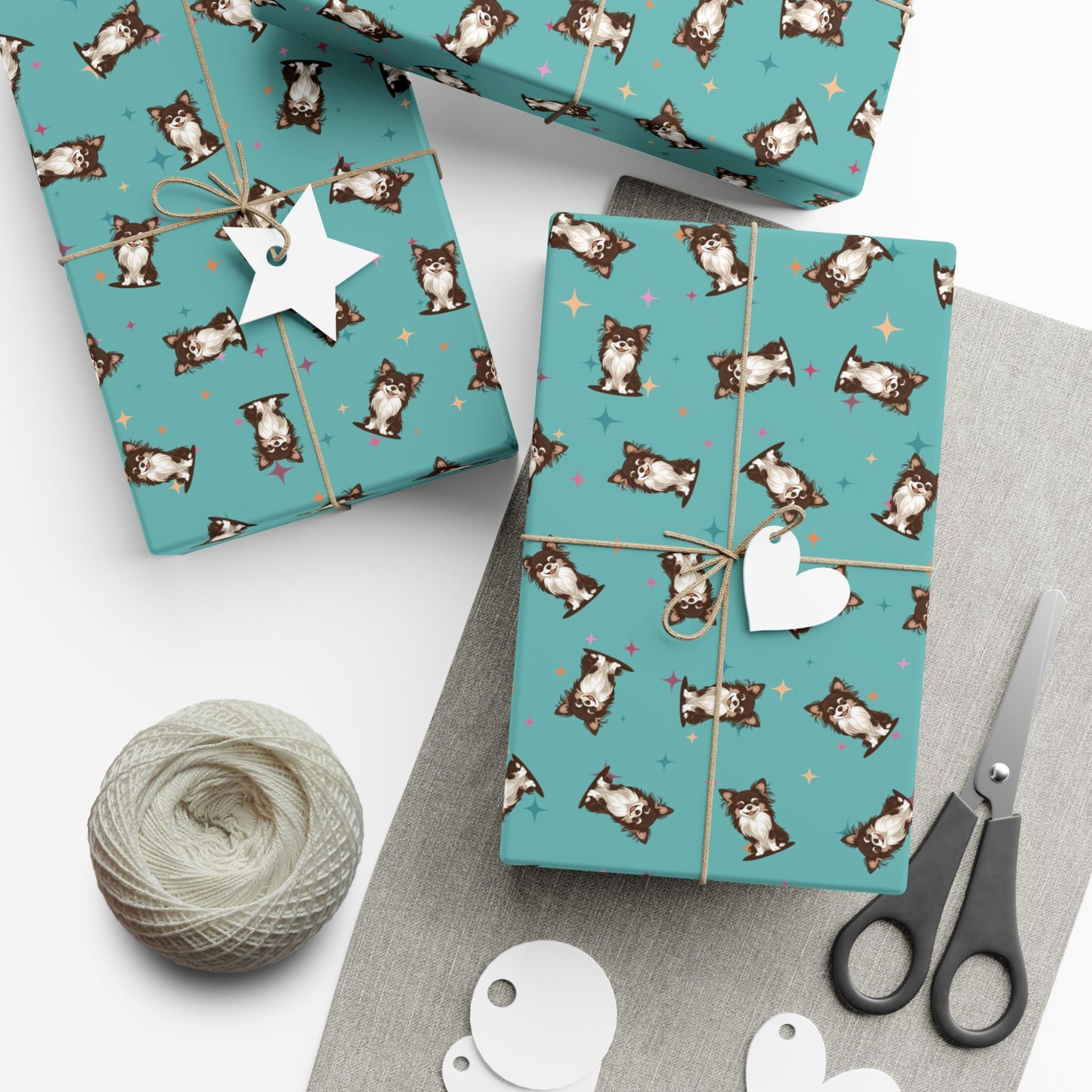 Long Haired Chihuahua Dog Wrapping Paper, Dogs Print, Cheery Pet Gift Wrap Puppy, Birthday Anniversary Holiday