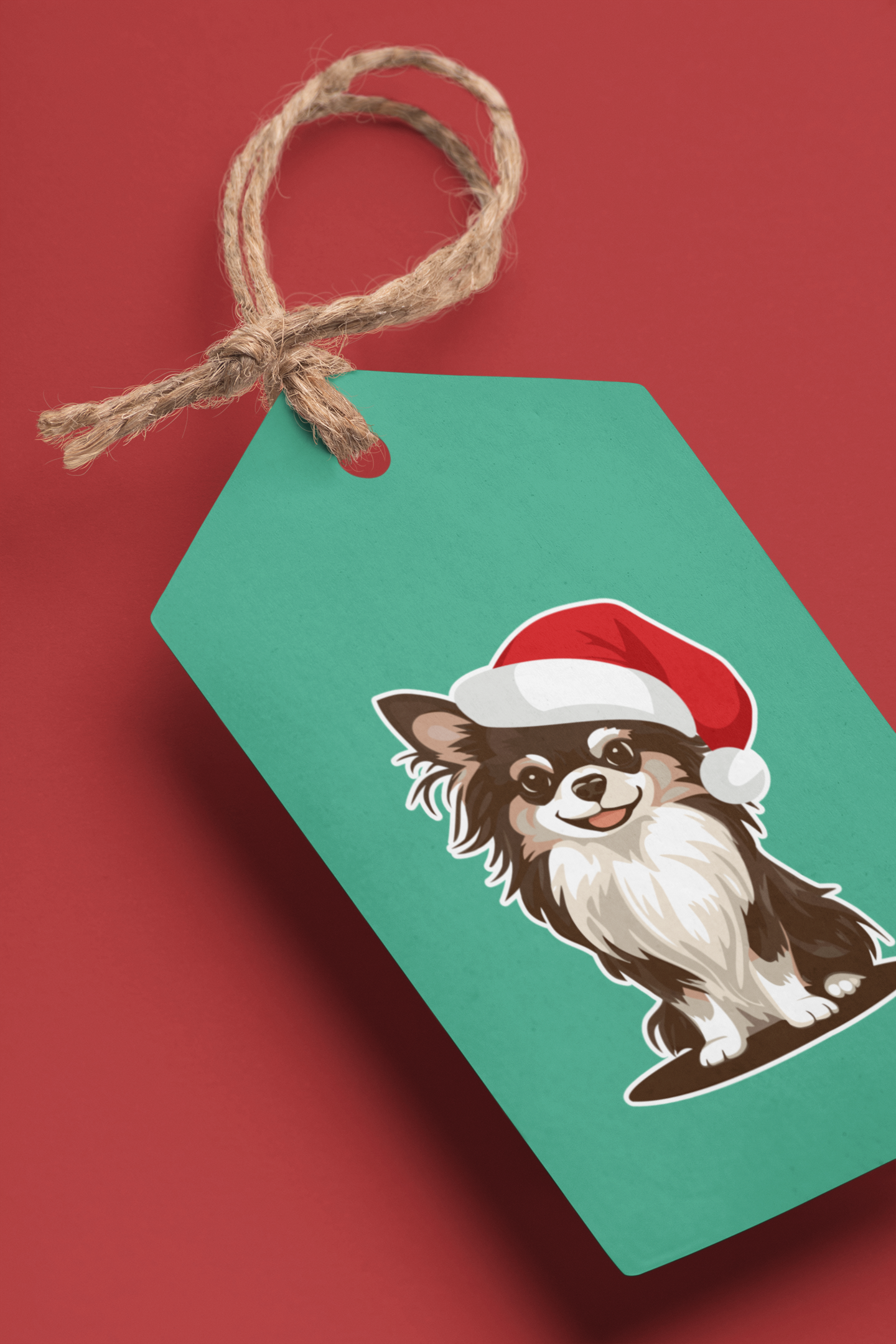 3" Christmas Long Haired Chihuahua Sticker - Santa Chihuahuas Dog Holiday Decal Stickers