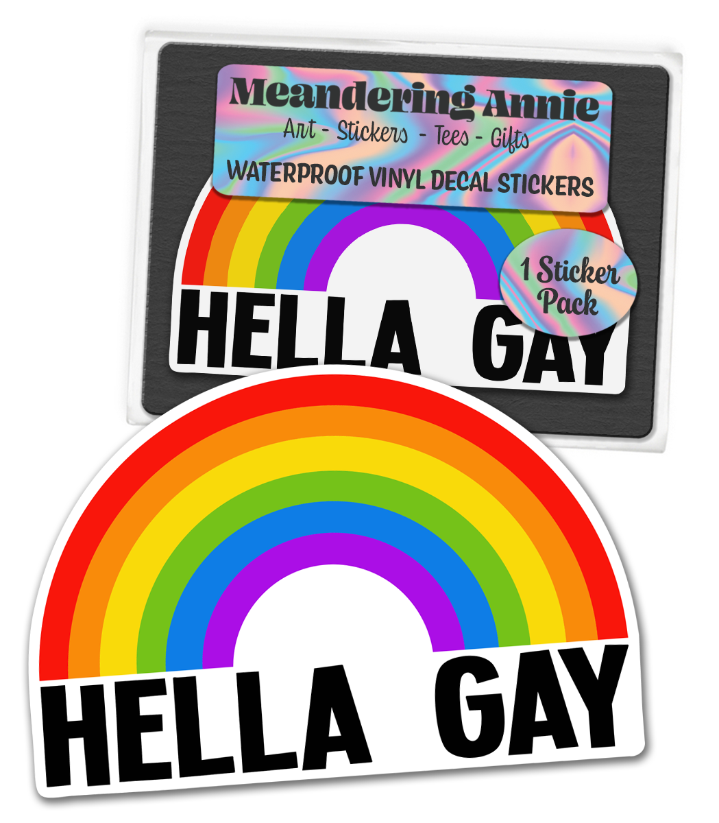 Hella Gay Rainbow Vinyl Sticker - 4" Pride Month Rainbows LGBTQIA+ Decals Waterproof Outdoor Stickers