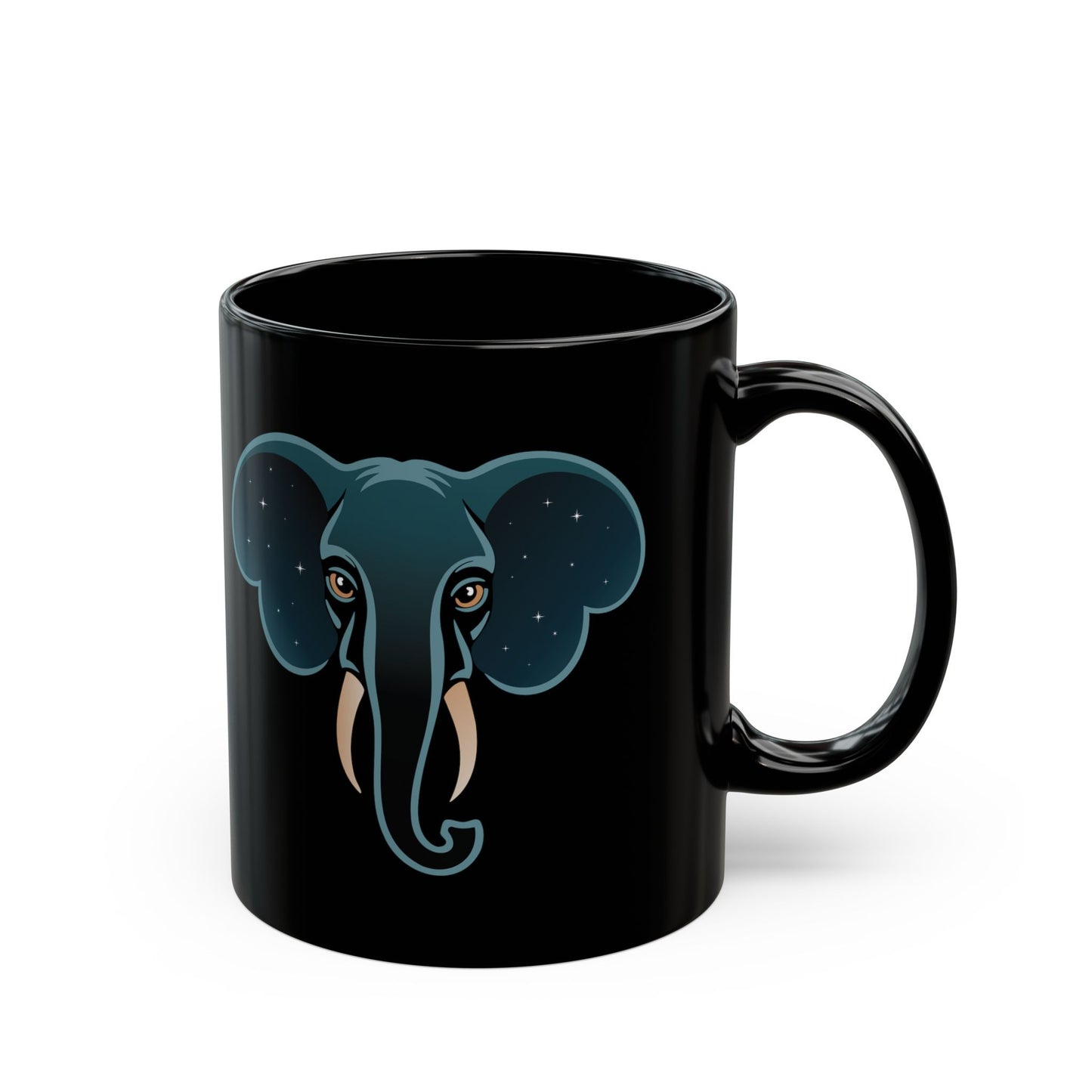 Starry Elephant Black Mug | Celestial Stars Elephants Ceramic Coffee Cup, Black Drinkware Tea Mugs 11 Ounce