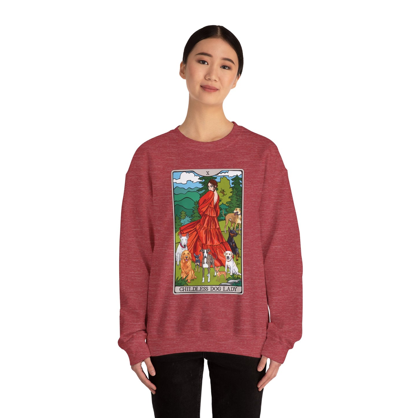 Childless Dog Lady Tarot Card Sweatshirt, Childless Women's Crewneck Sweater, Witchy Dog Lover Long Sleeve Shirt