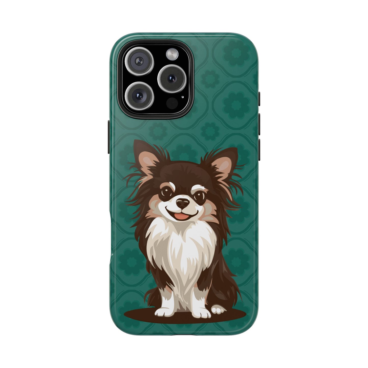 Long Haired Chihuahua Dog Phone Case, Tough Phone Cases Pet Dogs Teal Pattern