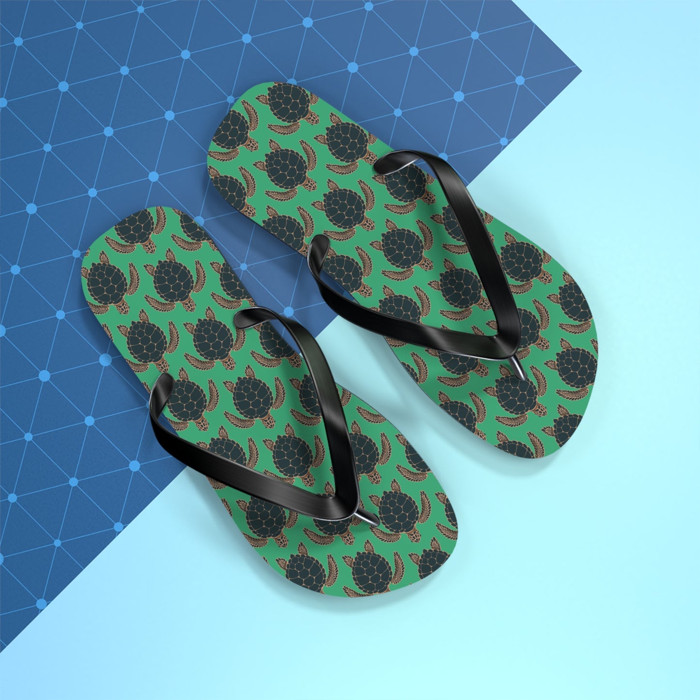 Sea Turtle Pattern Flip Flops | Tropical Green Turtles Beach Sandals, Summer Vacation Pool Attire Ocean Wildlife Nature Pattern