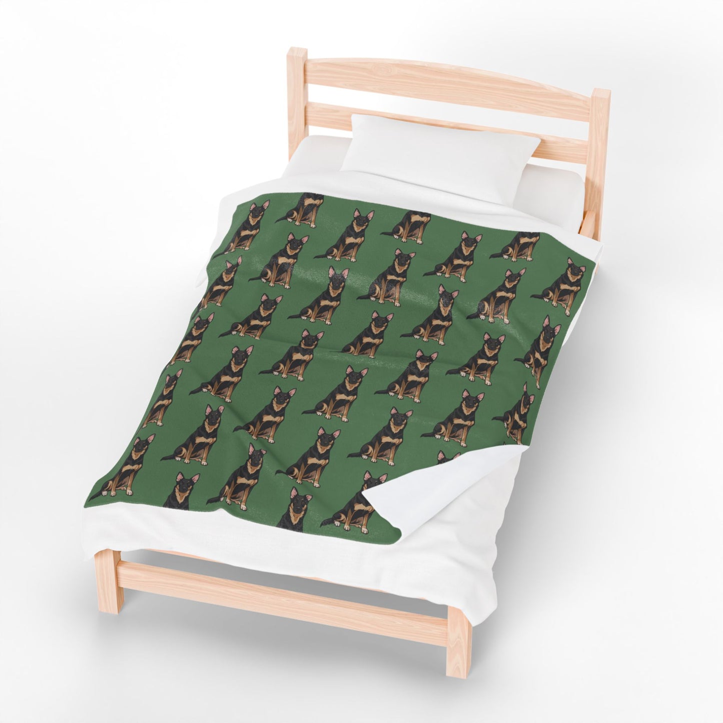 Buddy German Shepherd Dogs Plush Blanket: Green Velveteen Throw, Dog Lover Gift, Warm Fleece Blankets Bedding, Home Decor
