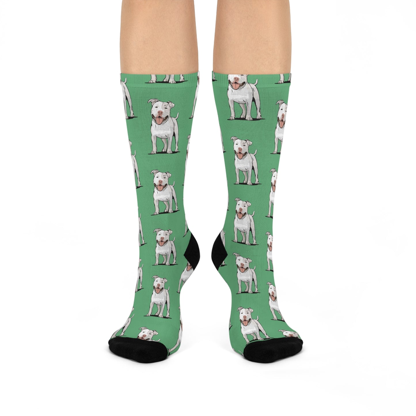 Pitbull Crew Socks, Green & White Pit Bull Dog Lover Gift, Puppy Print Novelty Gifts, Pet Owner Present, Unisex Pittie Puppy Accessories