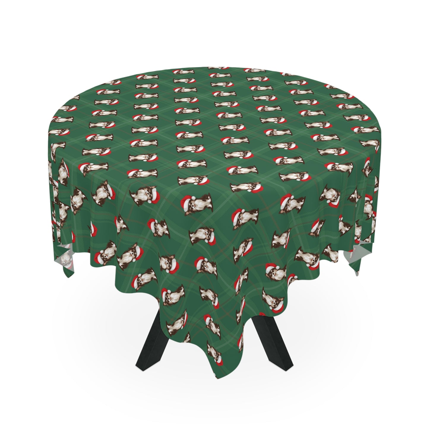 Christmas Long Haired Chihuahua Dog Tablecloth, Plaid Holiday Santa Dog Table Cloth, Festive Home Decor, Winter Party Dining Setting