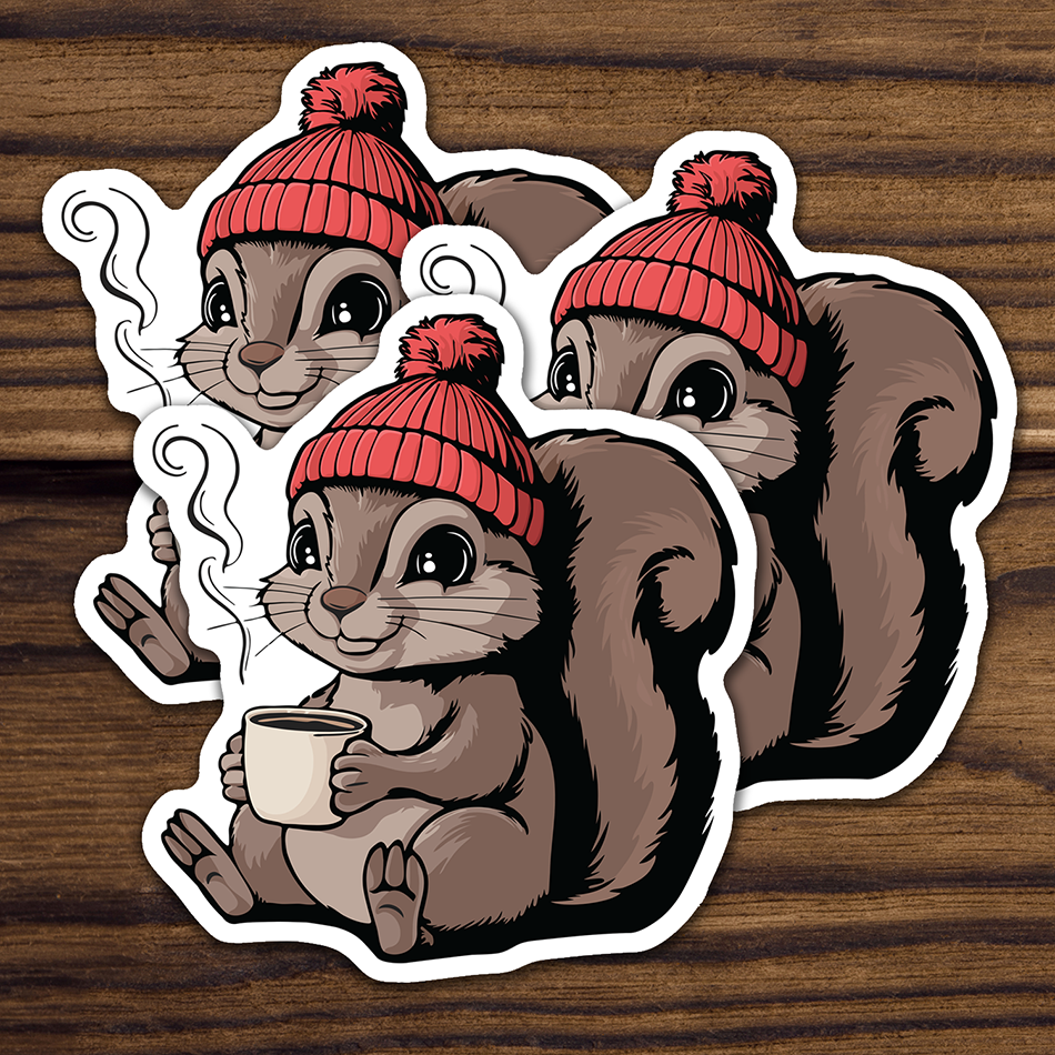 Small 2" Cozy Squirrel Sticker Bundle - Waterproof Decal Stickers Autumn Fall Squirrels