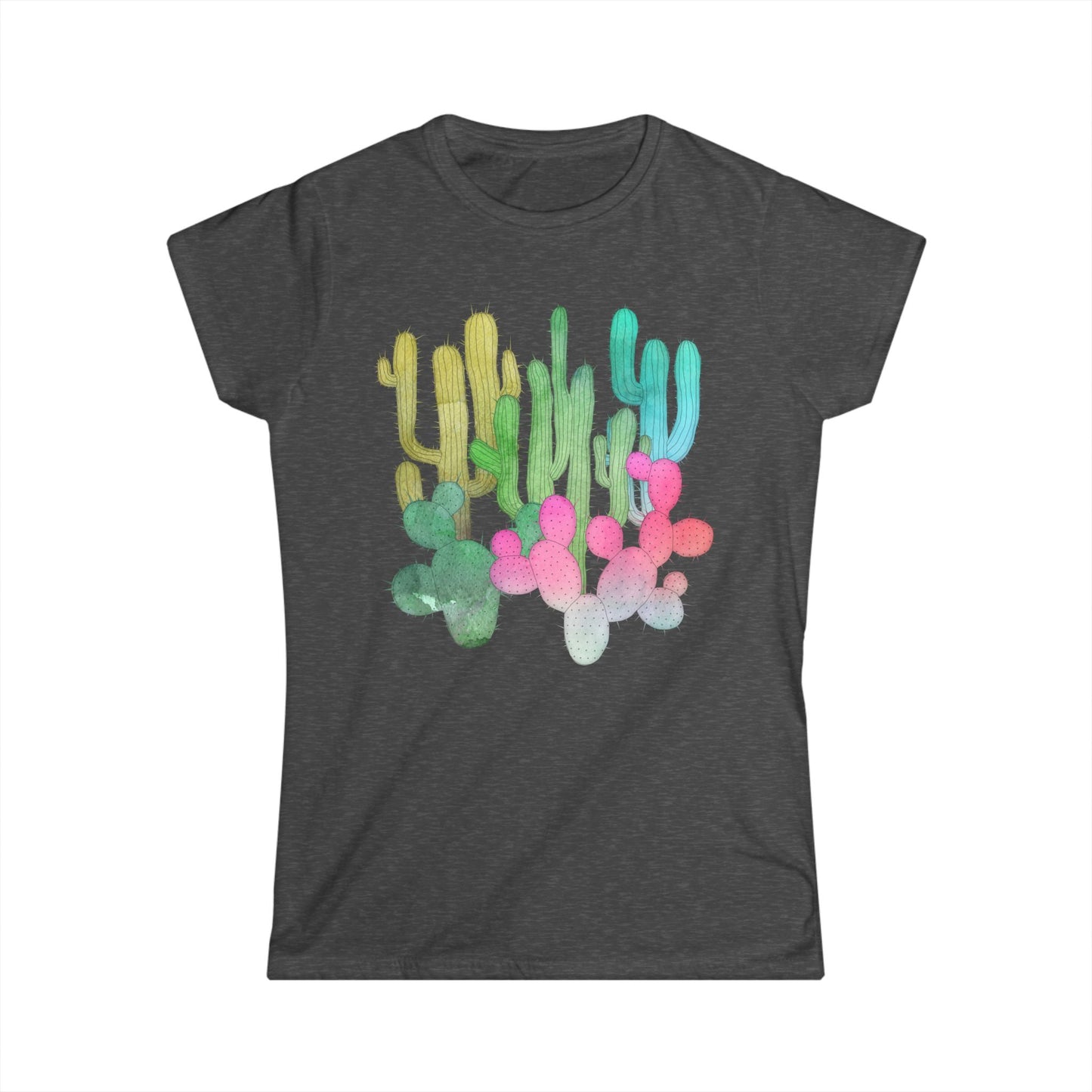 Cactus Garden Arizona Desert Women's Fitted T-shirt Colorful Saguaro Cactus Print on Ladies Cotton Tee