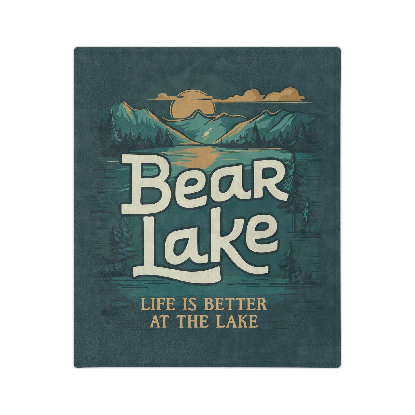 Bear Lake Velveteen Microfiber Blanket - Utah Idaho Summer Vacation Travel Cabin Mountain Scene Blankets