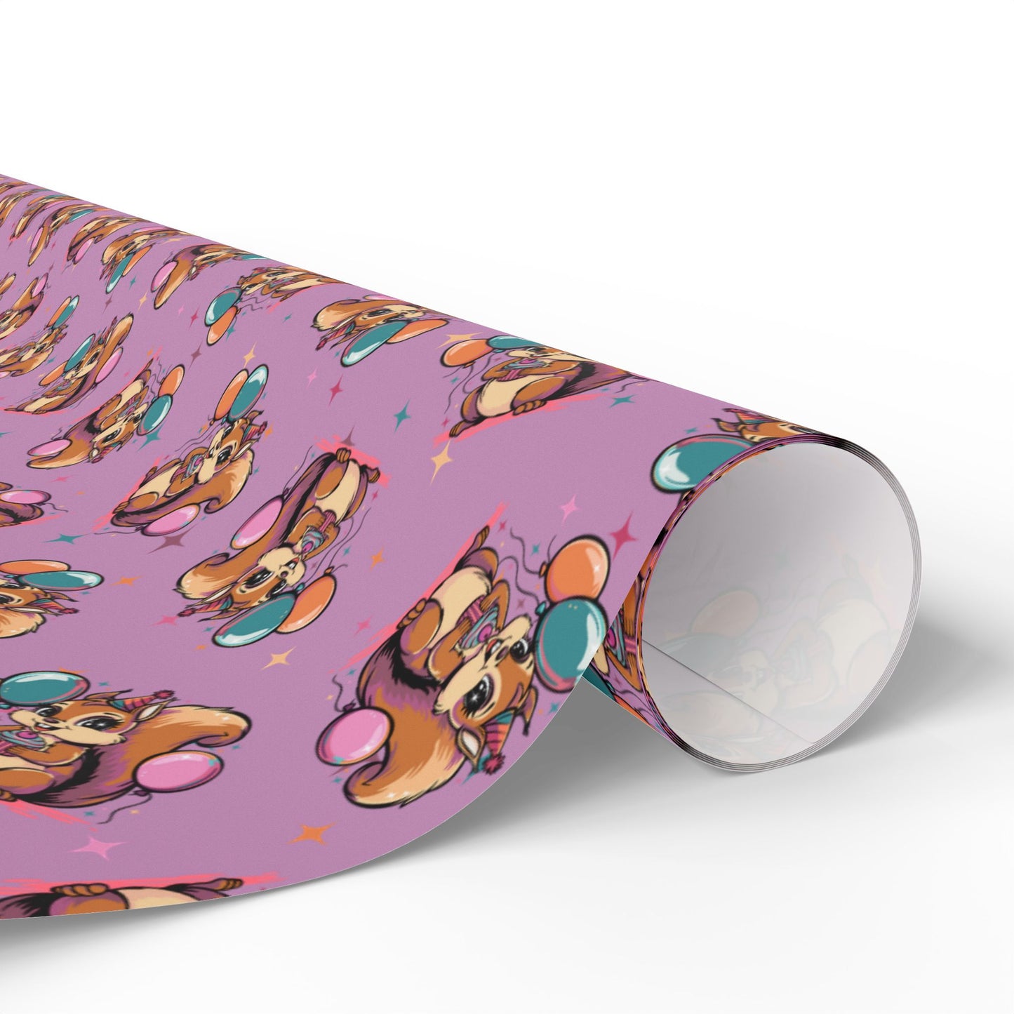 Happy Birthday Party Squirrel Gift Wrap, Cute Purple Squirrels Balloons Cupcake Wrapping Paper Celebration Squirrels B-day Gift