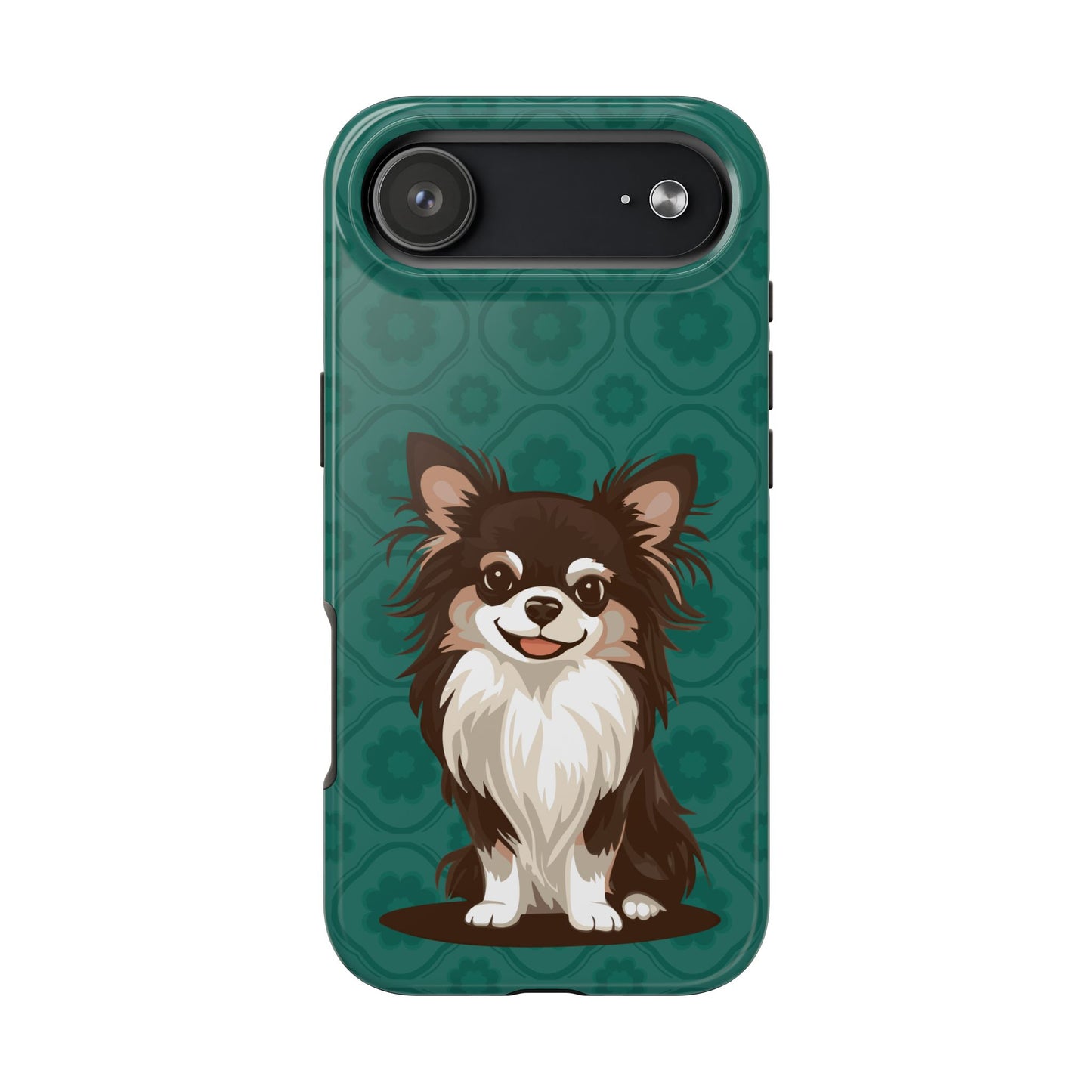 Long Haired Chihuahua Dog Phone Case, Tough Phone Cases Pet Dogs Teal Pattern
