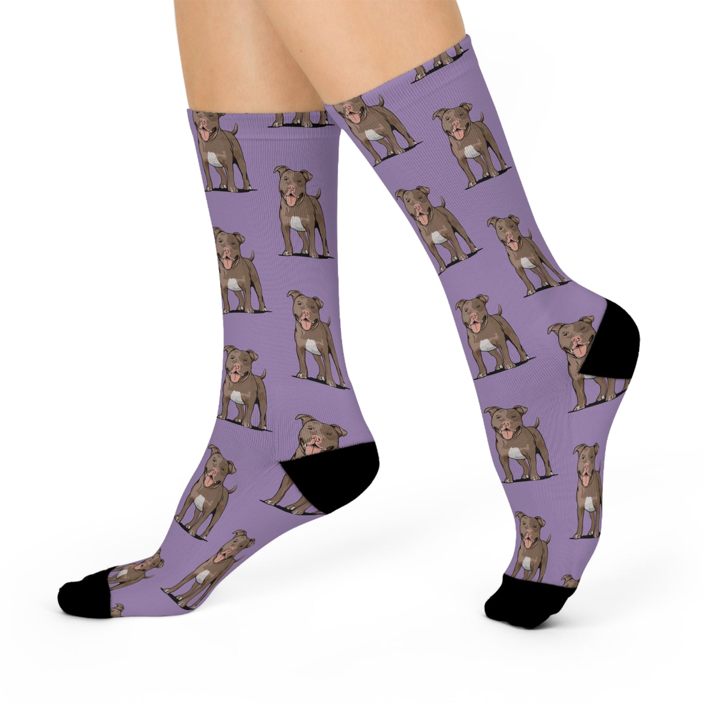 Pitbull Crew Socks, Purple & Brown Pit Bull Dog Lover Gift, Puppy Print Novelty Gifts, Pet Owner Present, Unisex Pittie Puppy Accessories