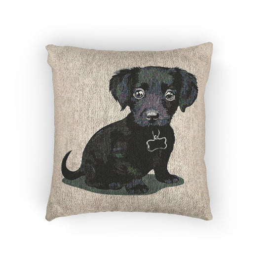 Chiweenie Puppy Dog Woven Throw Pillow, 17"x18" Square Chihuahua Dachshund Mix Dogs Pillows, Pet Lover Gift