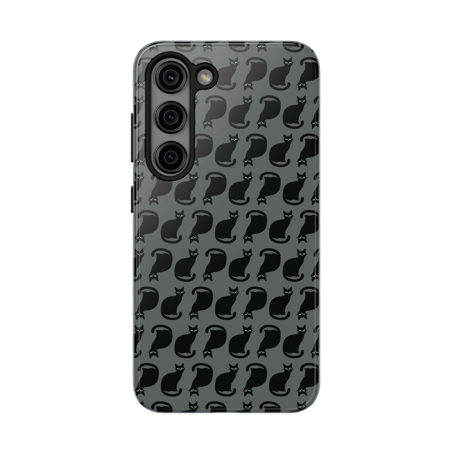Black Cat Silhouette Pattern Cell Phone Case, Dark Gray Goth Kitty Tough Phone Case