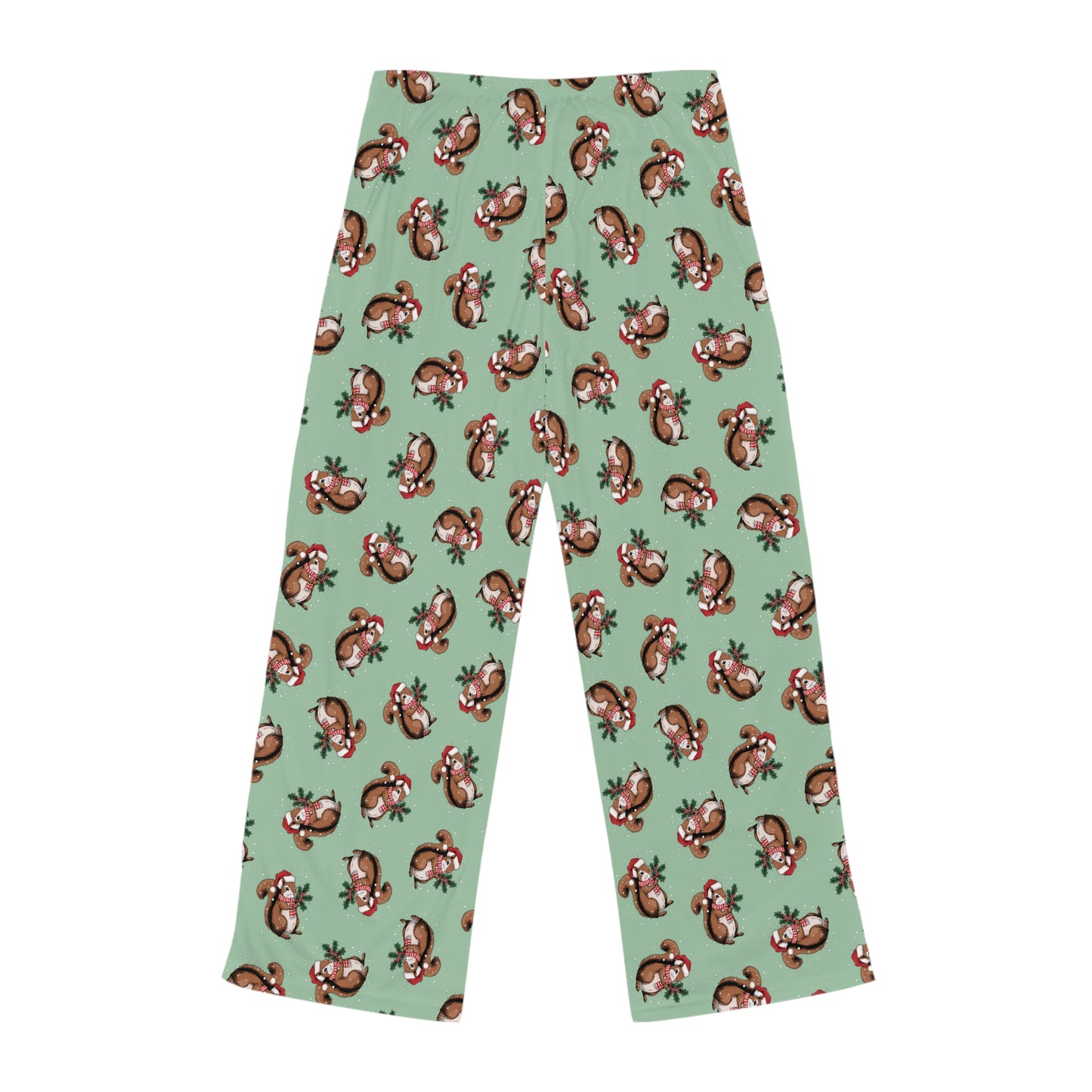 Christmas Squirrel Women's Pajama Pants, Festive Holiday Xmas Squirrels In Santa Hat Comfy Drawstring Pajamas, Cozy Winter Pajama Bottoms