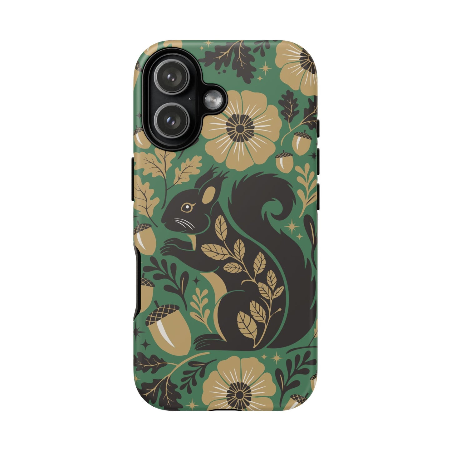 Green Squirrel Floral Pattern Cell Phone Case | Botanical Folk Art Acorn Leaves Design, Iphone Google Pixel Samsung Cases Matte Finish