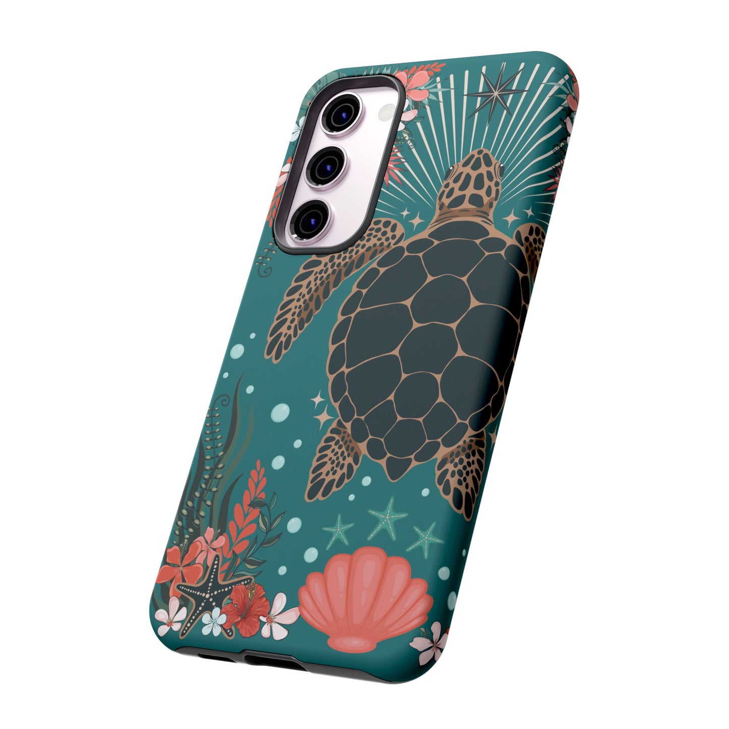 Sea Turtle Illustration Phone Case | Ocean Turtles Coral Floral Pattern Cell Phone Cases - Iphone, Google Pixel, Samsung - Matte Finish