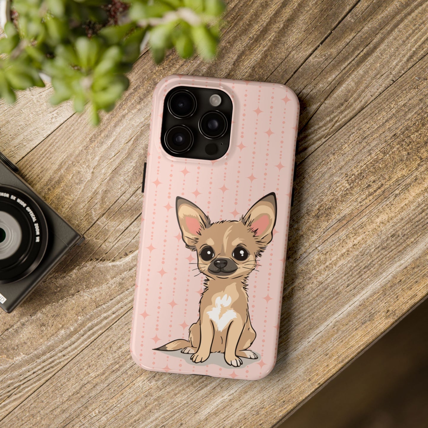 Tan Chihuahua Puppy Dog Phone Case, Tough Phone Cases Pet Dogs Retro Pink Pattern