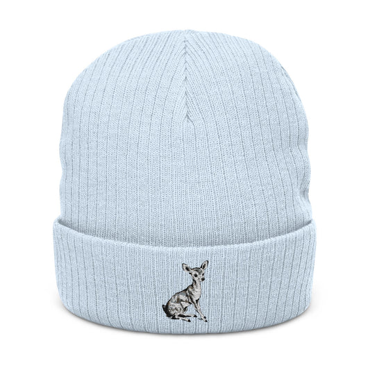 Fawn Baby Deer Embroidered Ribbed Knit Beanie Hat, Cuffed Beanie With Forest Animal Embroidery Design