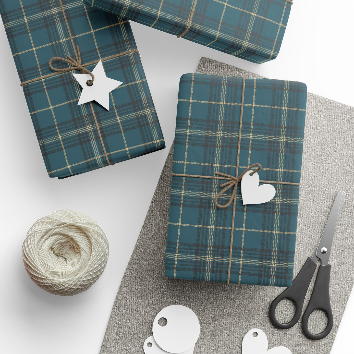 Teal Plaid Wrapping Paper, Blue Tartan Gift Wrap Roll, Chistmas Holidays Xmas Birthday, 30"×180" Matte Finish