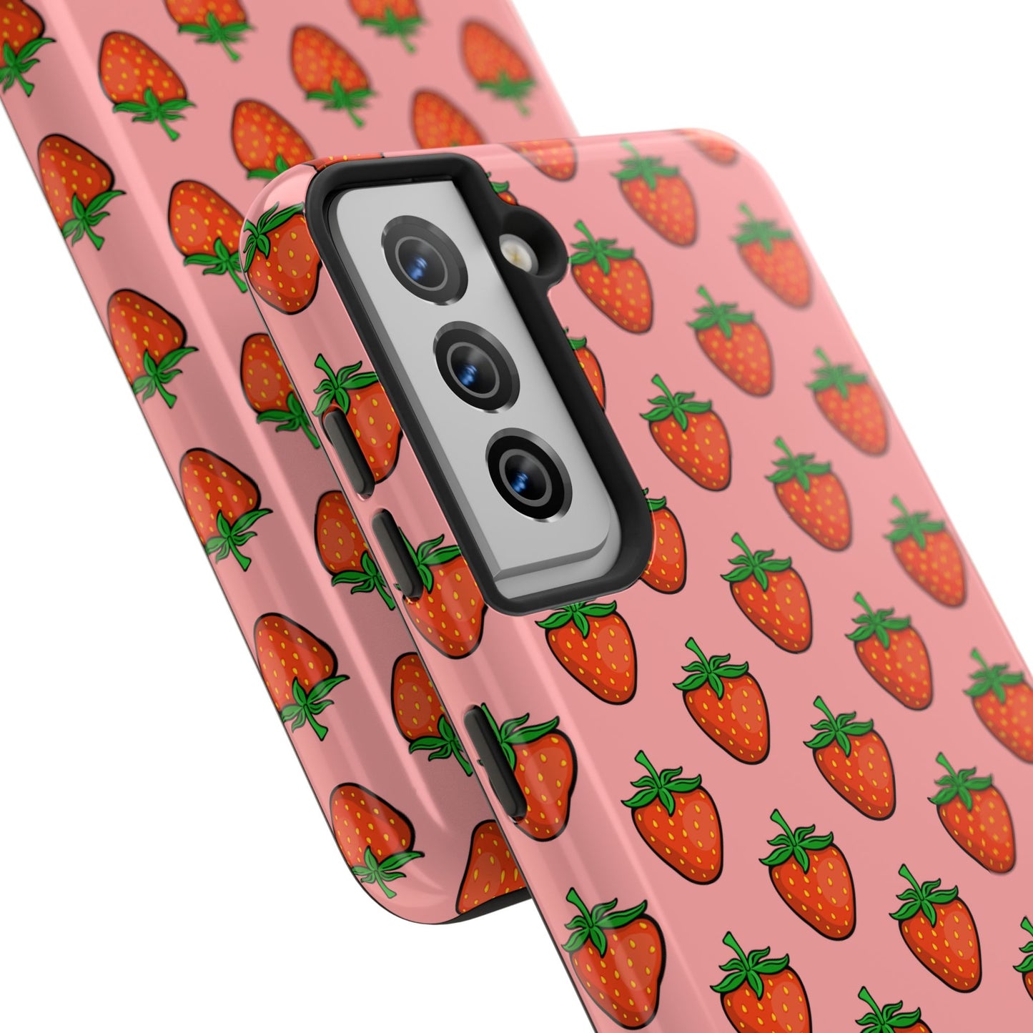 Strawberry Pattern Tough Phone Case, Cute Pink Berry Fruit Strawberries Design Cell Phone Cases