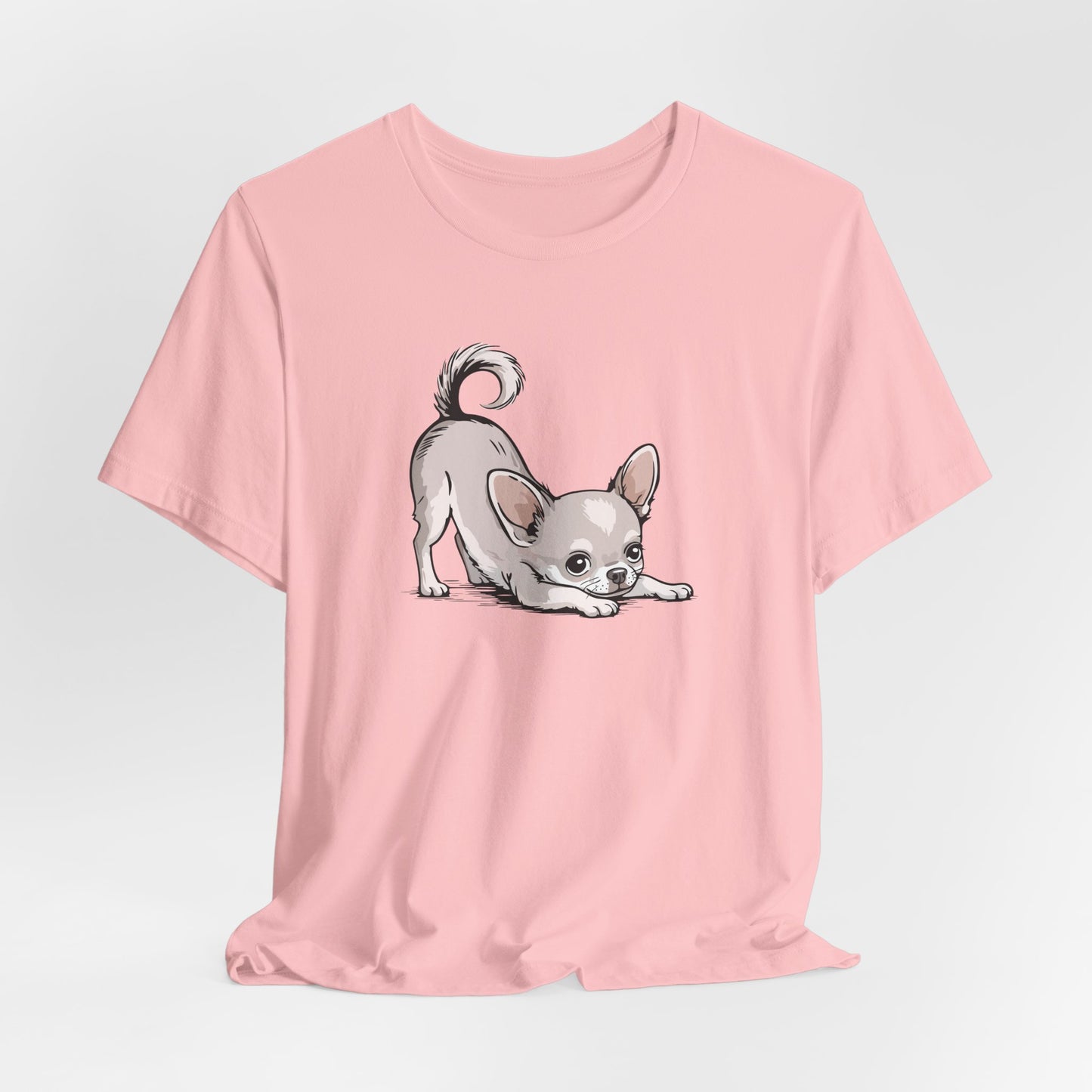 Playful Stretching Chihuahua Dog T-Shirt | Cute Puppy Dogs Illustration Tee, Cotton Chihuahuas Apparel, Pet Owner Shirts