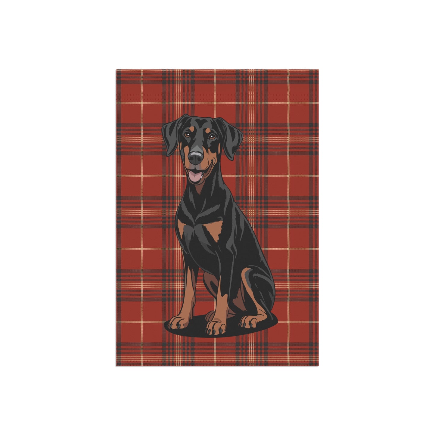 Doberman Pinscher Red Plaid Outdoor Garden Flag, Christmas Holiday Yard Decorations