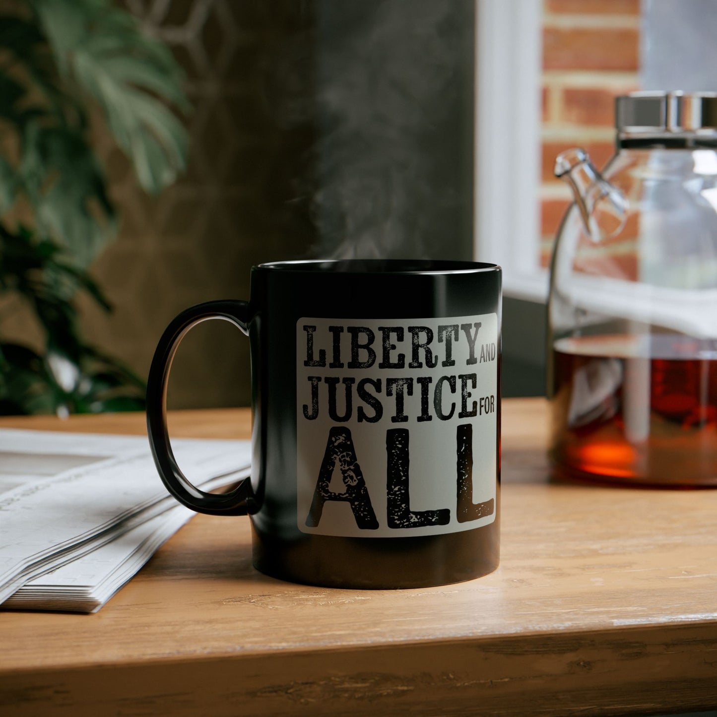 Liberty and Justice for All Mug, Black Ceramic Coffee Cup, Equality Activist Gift, Patriotic Mugs, Civil Rights Advocate Gift, 11oz