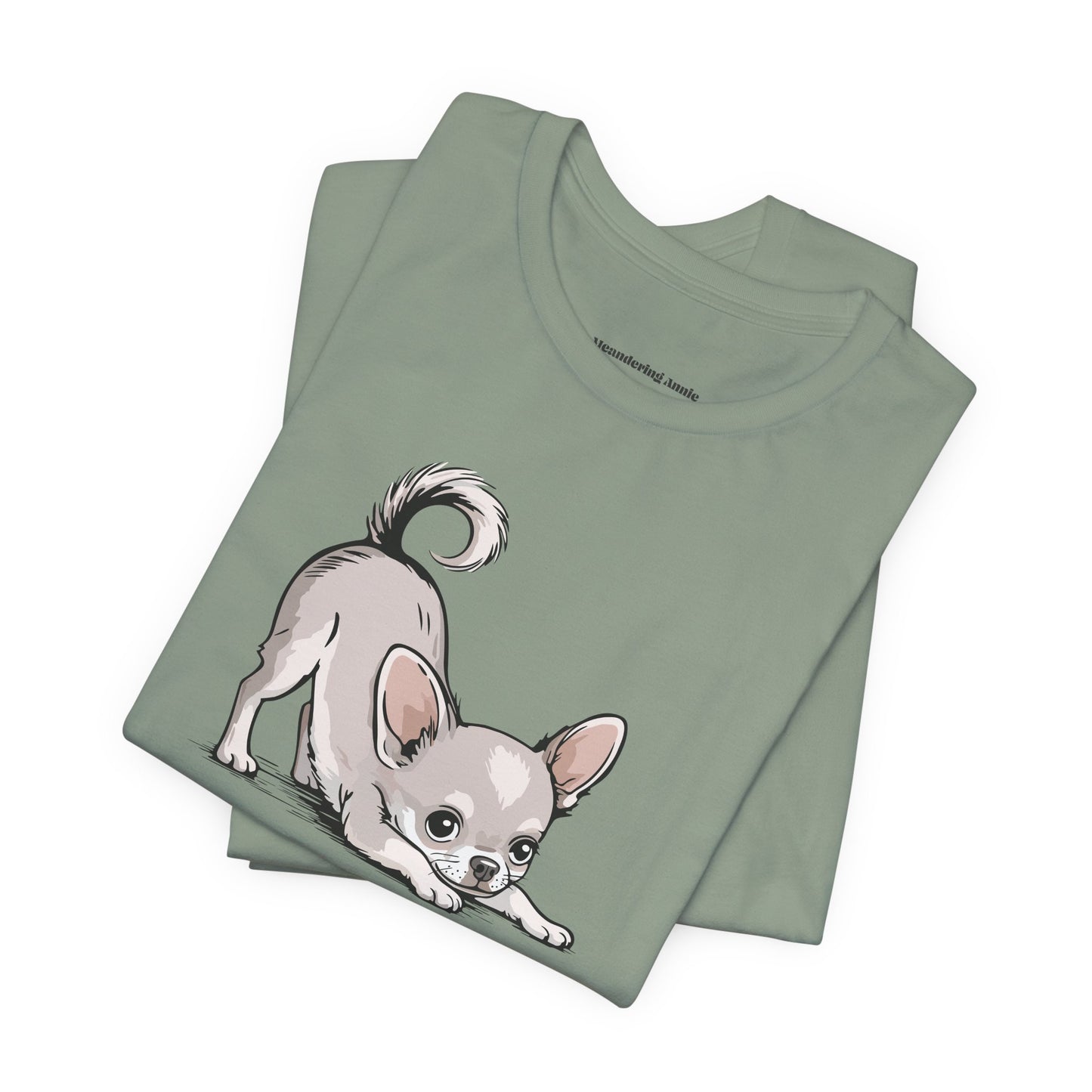 Playful Stretching Chihuahua Dog T-Shirt | Cute Puppy Dogs Illustration Tee, Cotton Chihuahuas Apparel, Pet Owner Shirts