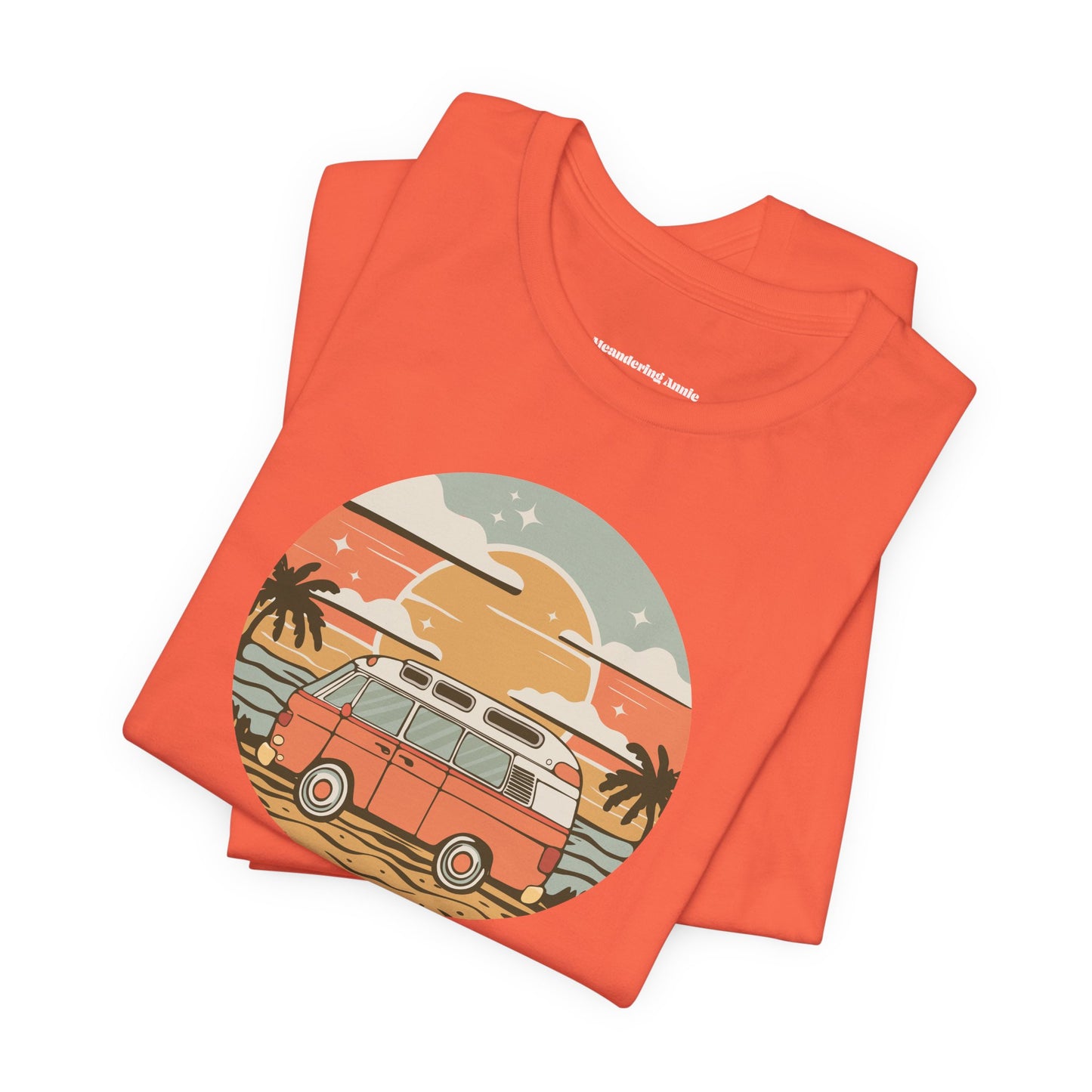 Vintage Surf Van T-Shirt | Retro Beach Sunset, Palm Trees, Camping Vanlife Tee California Travel