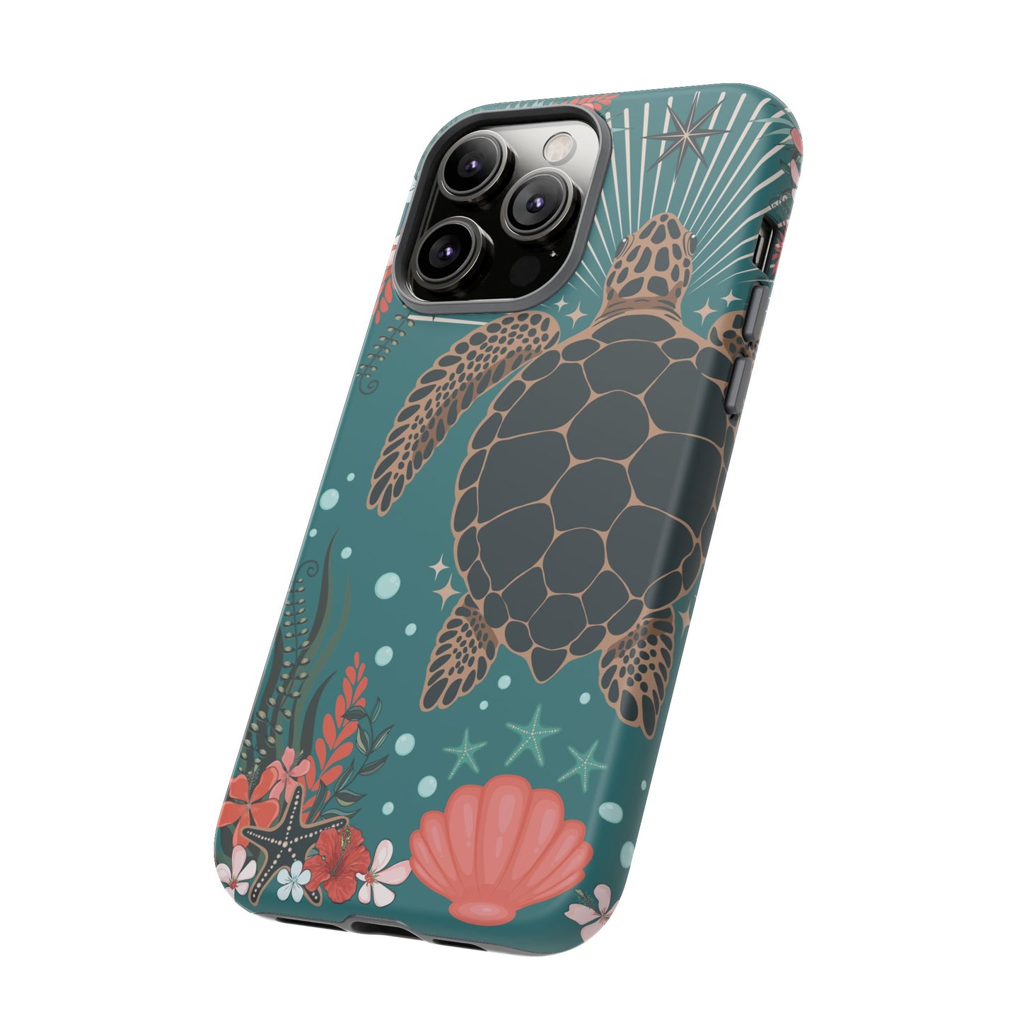 Sea Turtle Illustration Phone Case | Ocean Turtles Coral Floral Pattern Cell Phone Cases - Iphone, Google Pixel, Samsung - Matte Finish