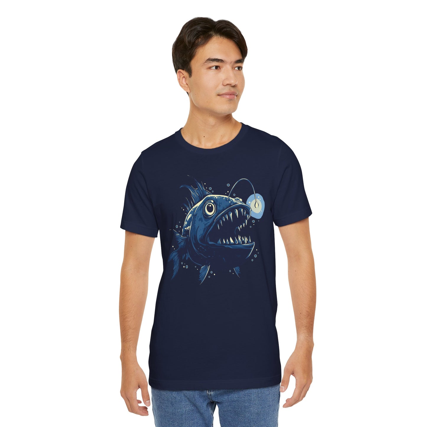 Deep Sea Anglerfish T-shirt, Ocean Life Angler Fish Bioluminescent Lure Tee - Short Sleeve Cotton Tees Mens Womens Unisex