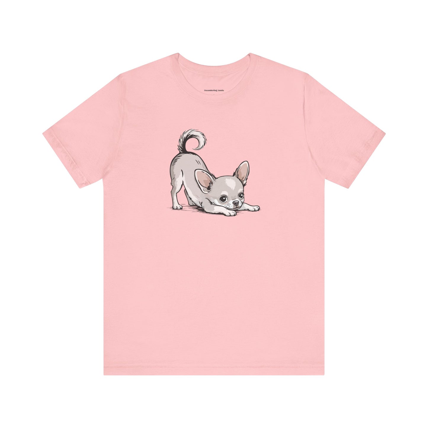 Playful Stretching Chihuahua Dog T-Shirt | Cute Puppy Dogs Illustration Tee, Cotton Chihuahuas Apparel, Pet Owner Shirts