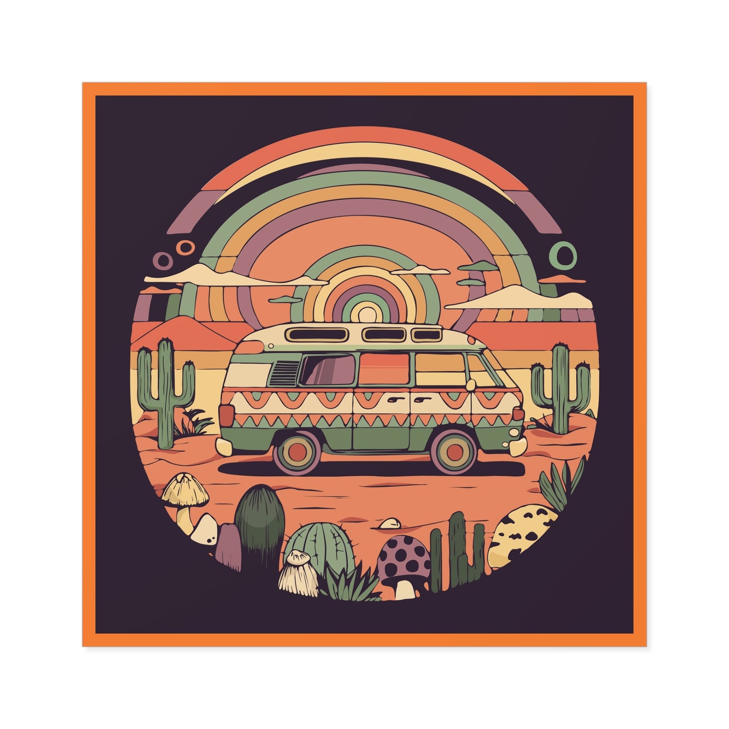 Roadtrippin' In The Desert - Trippy Vanlife Nomad Van Travel Square Stickers Indoor\Outdoor Waterproof Sticker