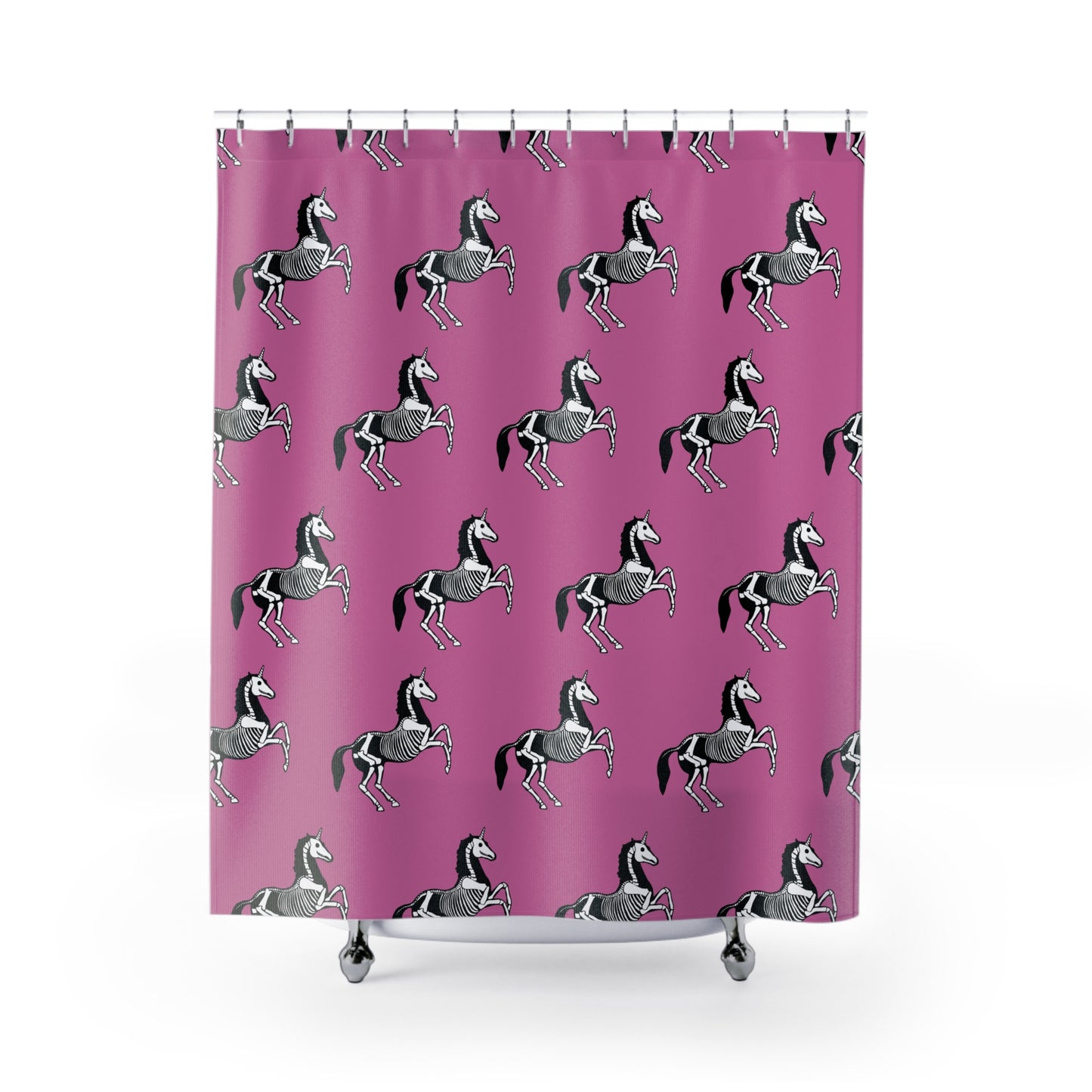 Unicorn Skeleton Shower Curtain - Spooky Cute Pink Unicorn Skeleton Print Shower Curtains