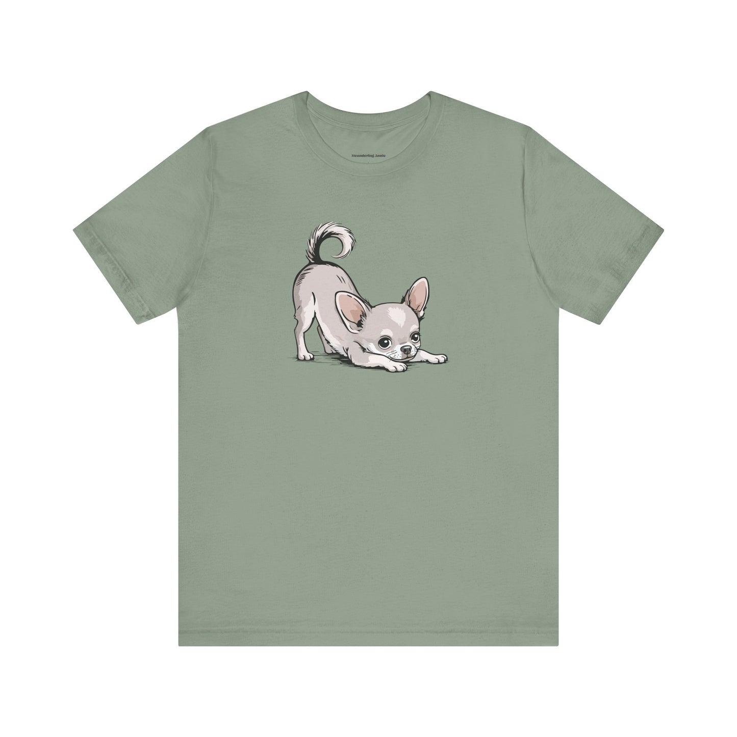 Playful Stretching Chihuahua Dog T-Shirt | Cute Puppy Dogs Illustration Tee, Cotton Chihuahuas Apparel, Pet Owner Shirts