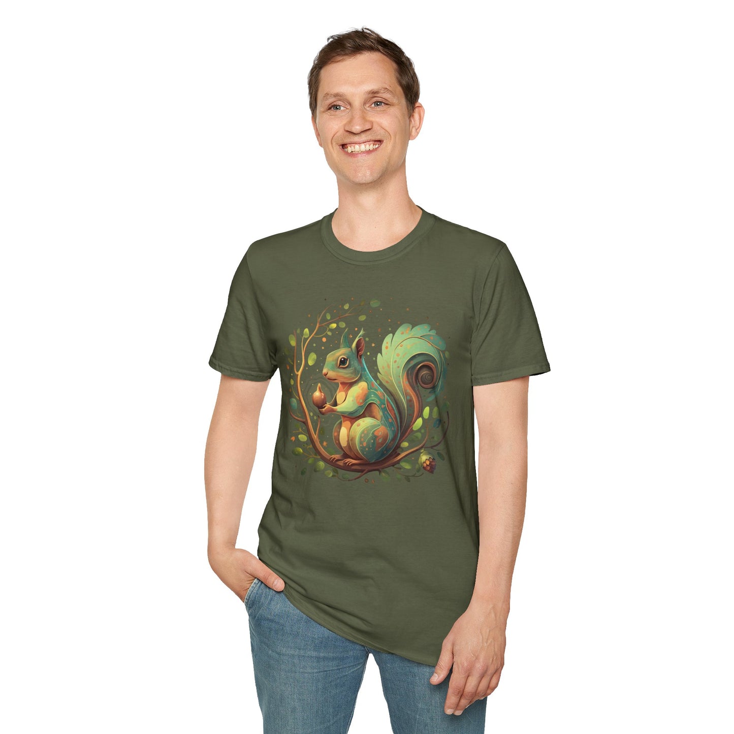 Magical Forest Squirrel Soft T-shirt Unisex Softstyle Tee Womens Mens Shirts