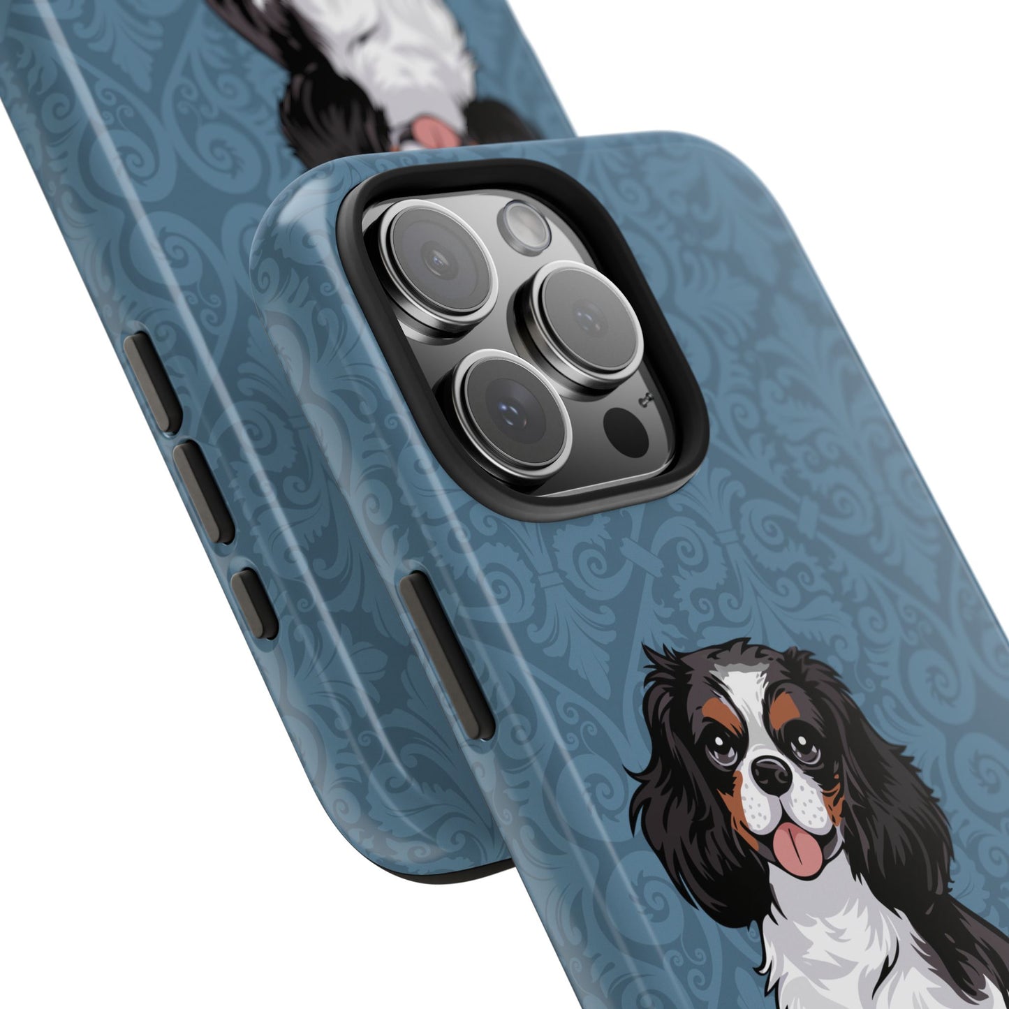 Tricolor Cavalier King Charles Spaniel Dog Phone Case, Tough Phone Cases Pet Dogs Blue Pattern