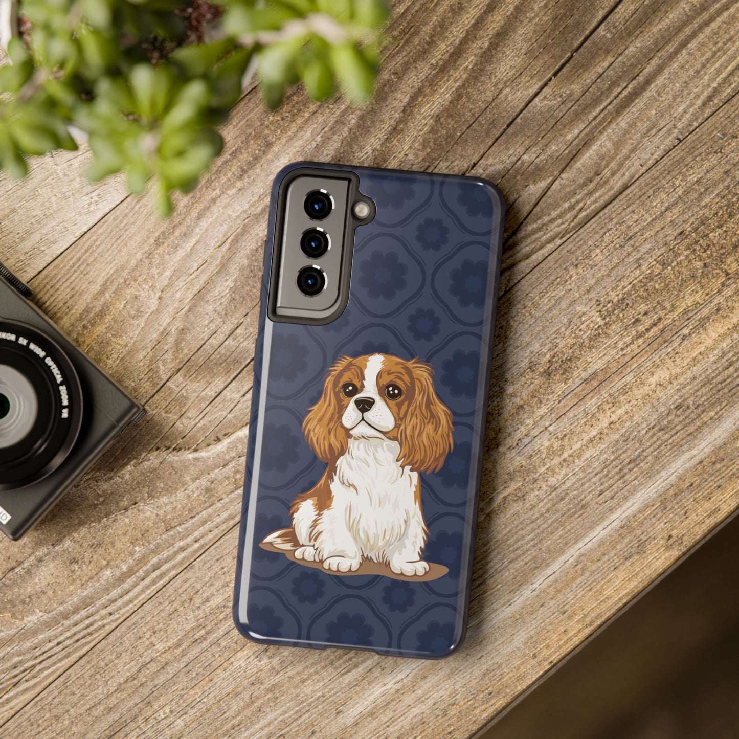Cavalier King Charles Spaniel Dog Phone Case, Tough Phone Cases Pet Dogs Blue Pattern