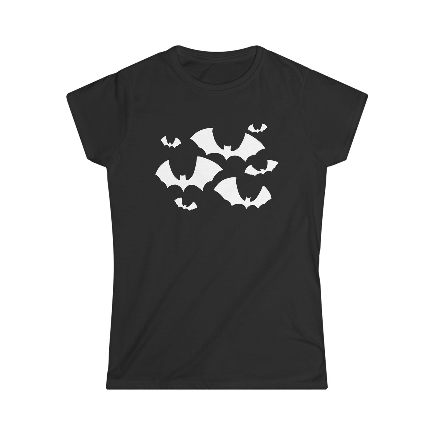 Black Bats Halloween Gothic Women's Soft T-shirt with Spooky Goth Flying Bat Print Graphic Tee 100% Cotton