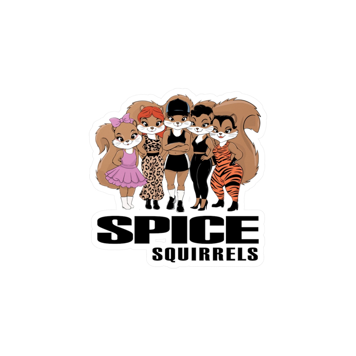 Spice Squirrels Vinyl Sticker Kiss-Cut Vinyl Decals with Funny 90's Pop Group Parody Squirrel Design