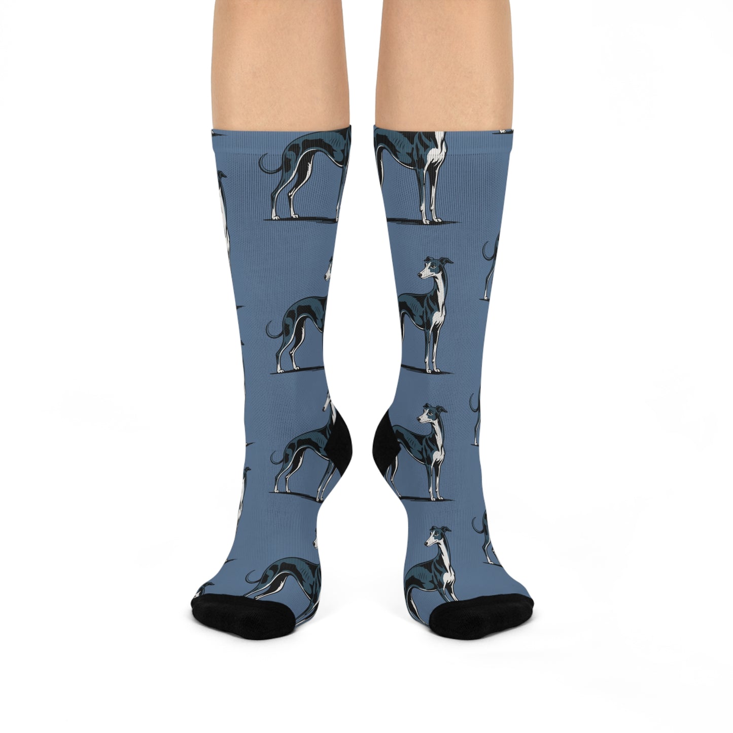 Greyhound Dogs Pattern Socks | Cushioned Crew Socks, Blue Greyhounds Dog Design Novlety Footwear Socks