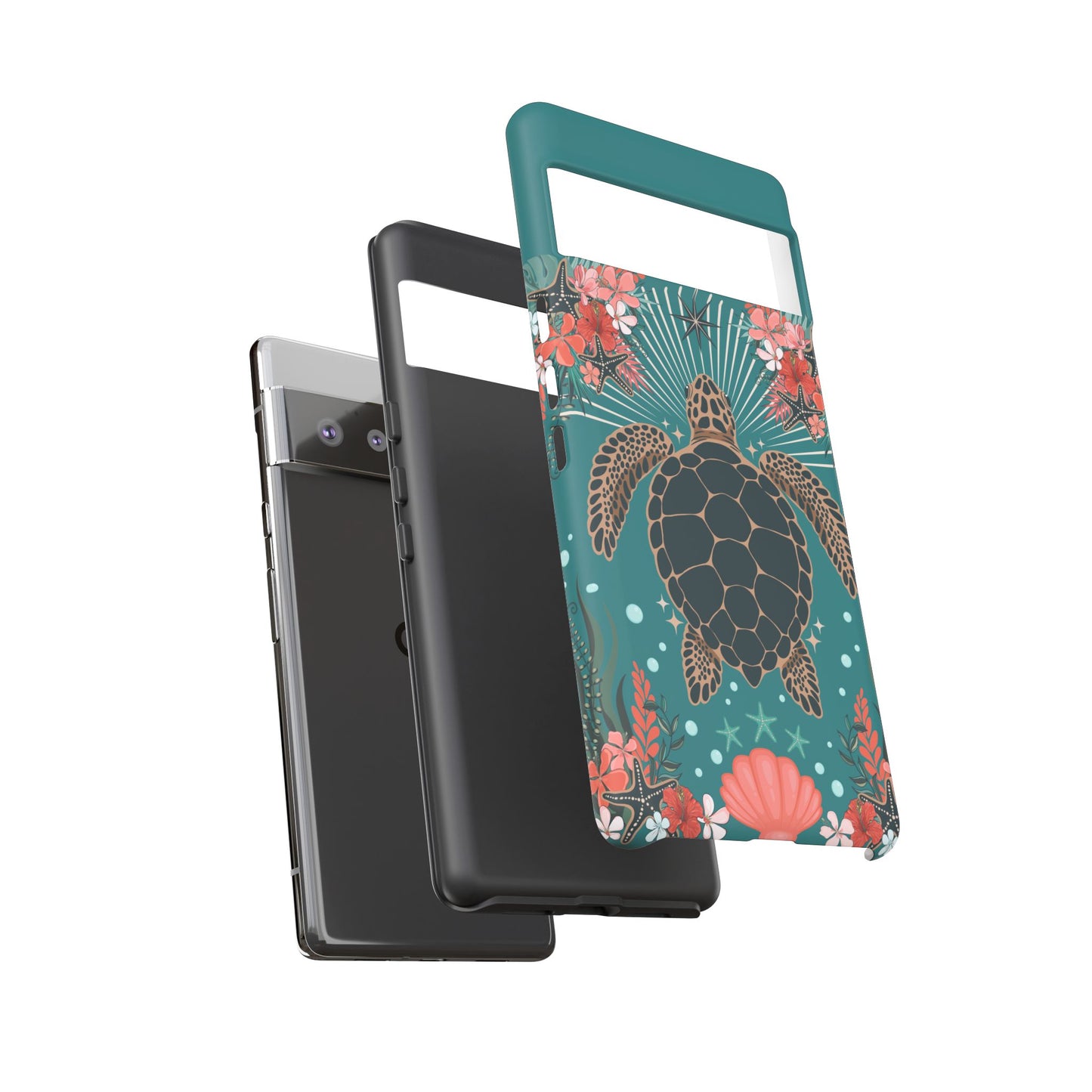 Sea Turtle Illustration Phone Case | Ocean Turtles Coral Floral Pattern Cell Phone Cases - Iphone, Google Pixel, Samsung - Matte Finish