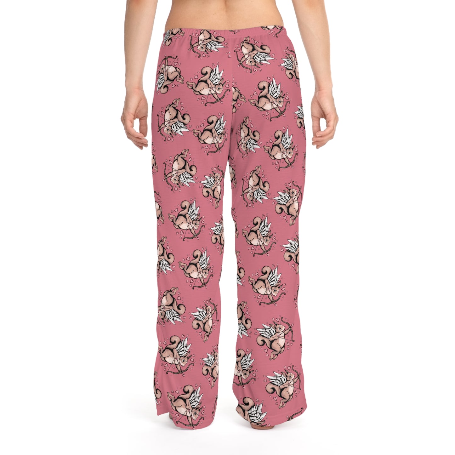 Cupid Squirrel Valentine's Day Women's Pajama Pants, Holiday Valentine Cupid Arrow Squirrels Pink Drawstring Pajamas, Ladies Pajama Bottoms
