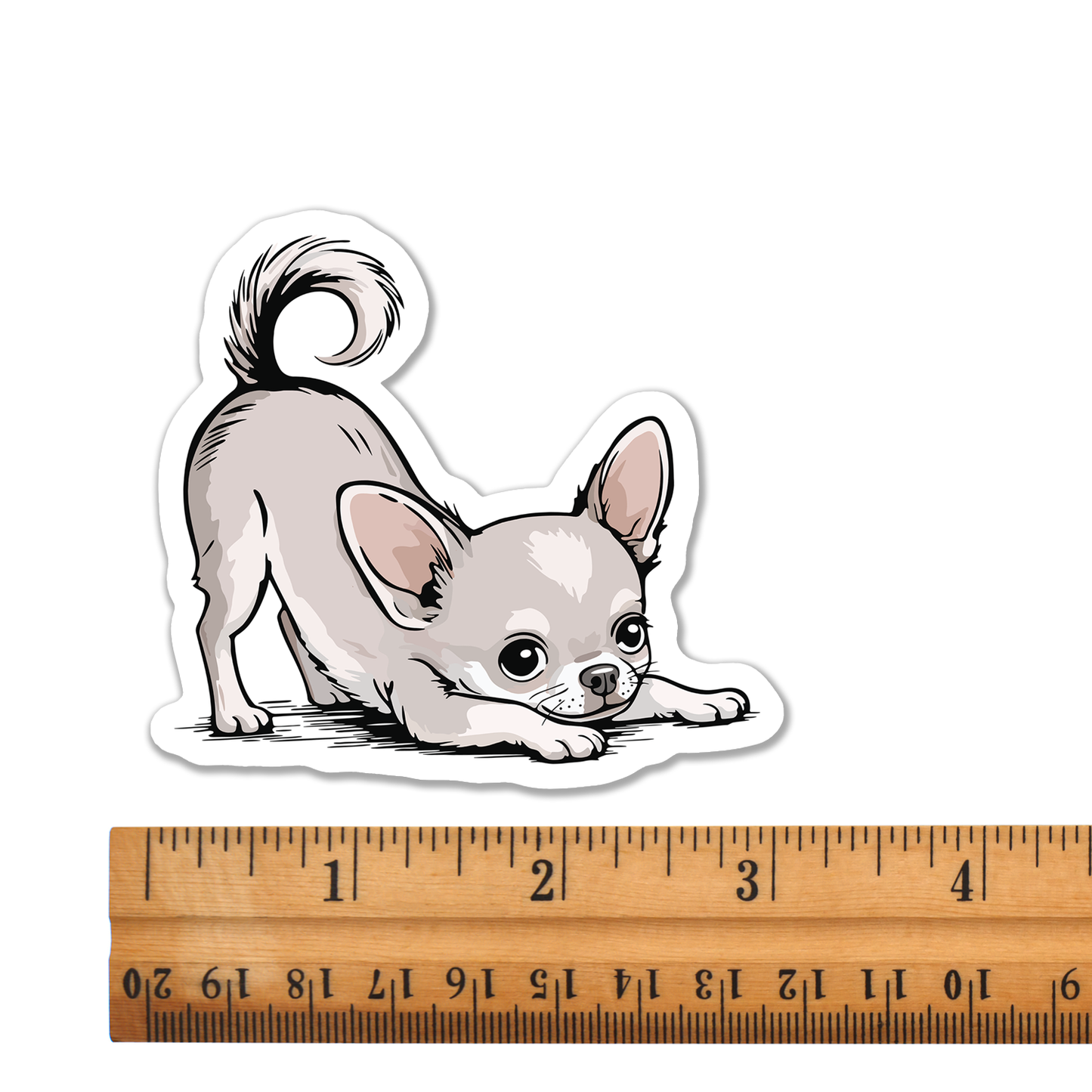 3" Playful Chihuahua Puppy Sticker - Downward Dog Stretching Chihuahuas Waterproof Vinyl Decal Stickers
