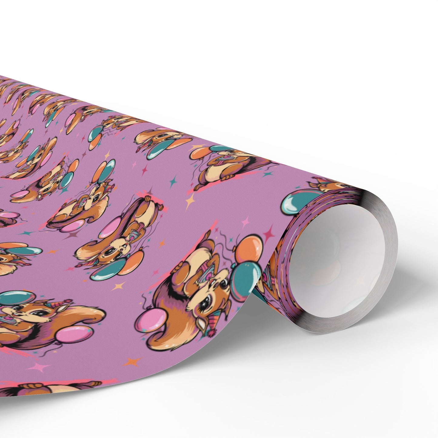 Happy Birthday Party Squirrel Gift Wrap, Cute Purple Squirrels Balloons Cupcake Wrapping Paper Celebration Squirrels B-day Gift