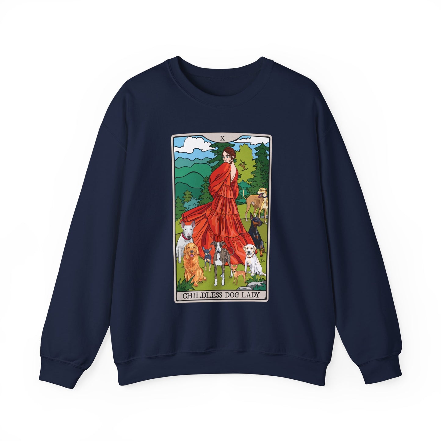 Childless Dog Lady Tarot Card Sweatshirt, Childless Women's Crewneck Sweater, Witchy Dog Lover Long Sleeve Shirt